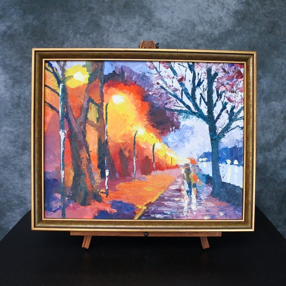 Vintage Original Impressionist Cityscape Oil Painting Framed Artwork
